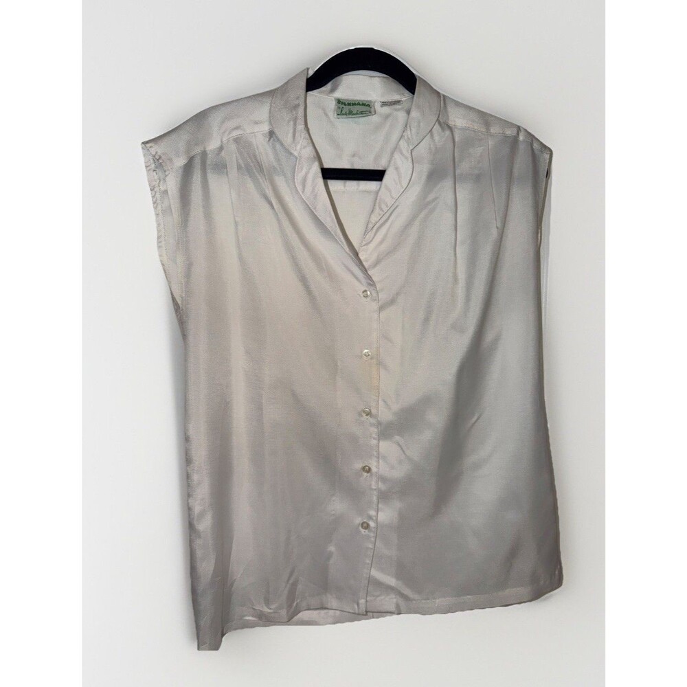 Vintage SilkHana by Lady Manhattan Blouse White Sleeveless Button Front M (read)